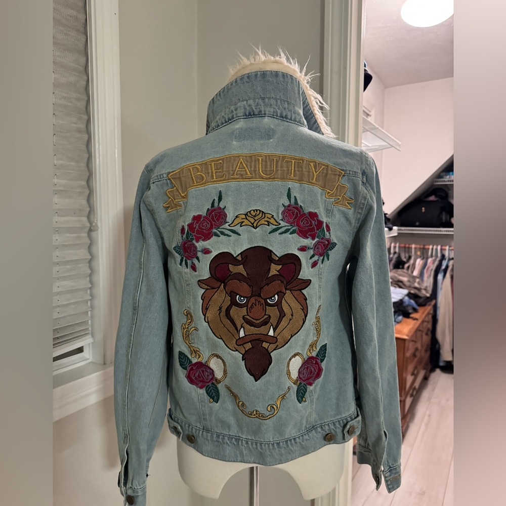 MinkPink Disney Beauty and the Beast Jean Jacket with detachable fur.